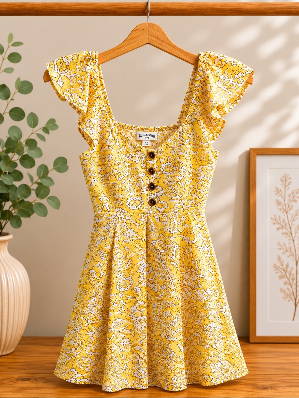 Billabong Yellow Floral Mini Dress Size XS